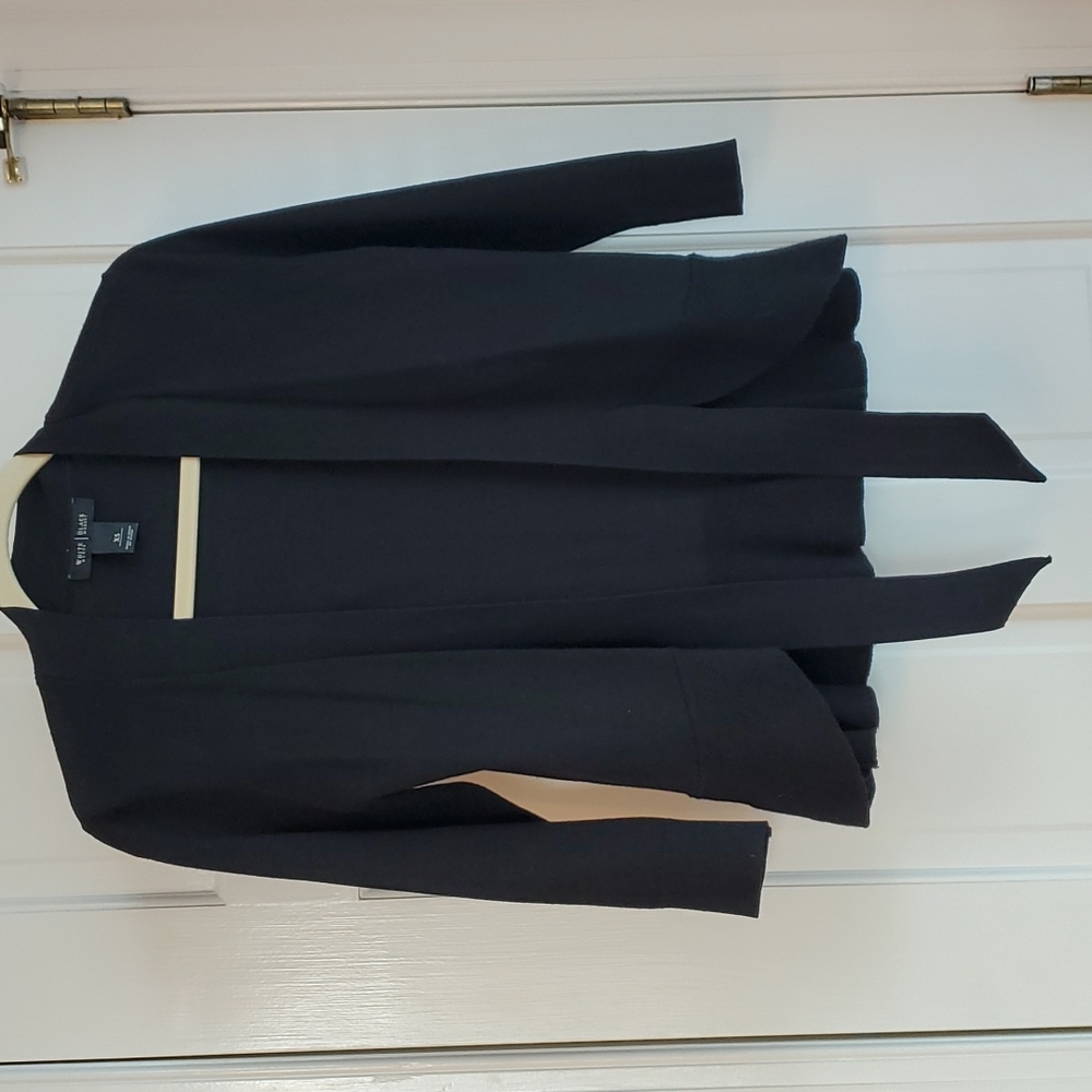 WHBM 3/4 sleeve, tie-front cardigan, black, XS